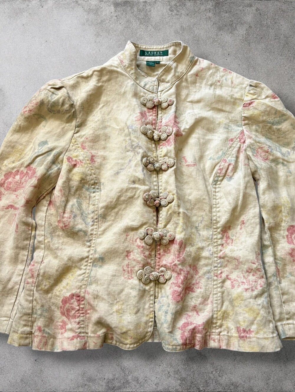Ralph Lauren 100% Linen Pastel Floral Blazer Old Money Western Button Up jacket